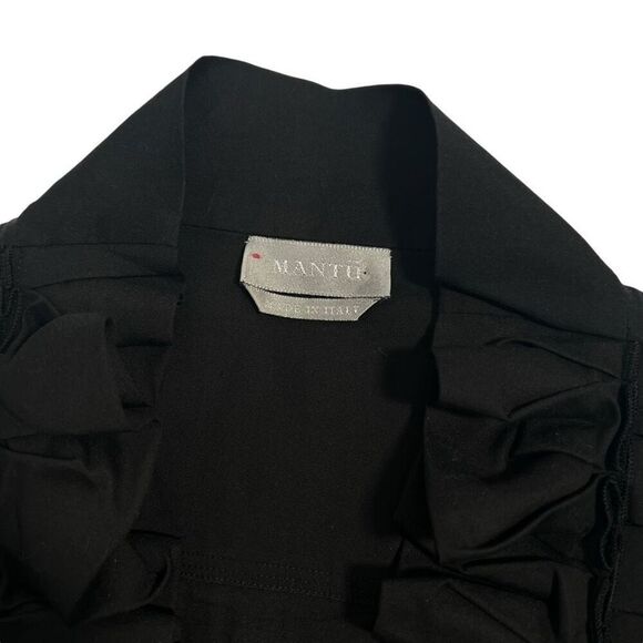 Mantu Black Sleeveless Small V-neck Button-Down Ruffled Top Blouse sz 6 - Picture 4 of 12